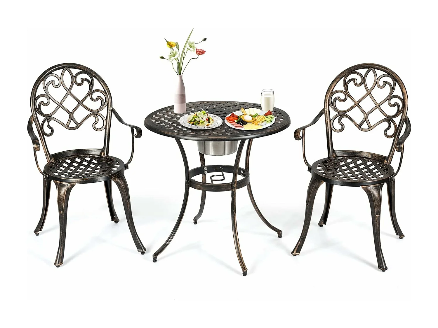 Bistroset met 2 stoelen & bijzettafel, ronde tafel met afneembare ijsemmer & 2 stoelen, tuinmeubelset voor veranda, terras & tuin