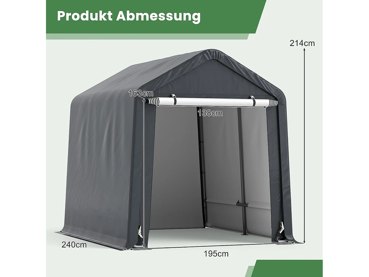 Gereedschapsschuur 195 x 240 x 214 cm, fietsgarage,  tentgarage, garagetent, tuinschuur, opslagtent, multifunctionele overkappingZB33178