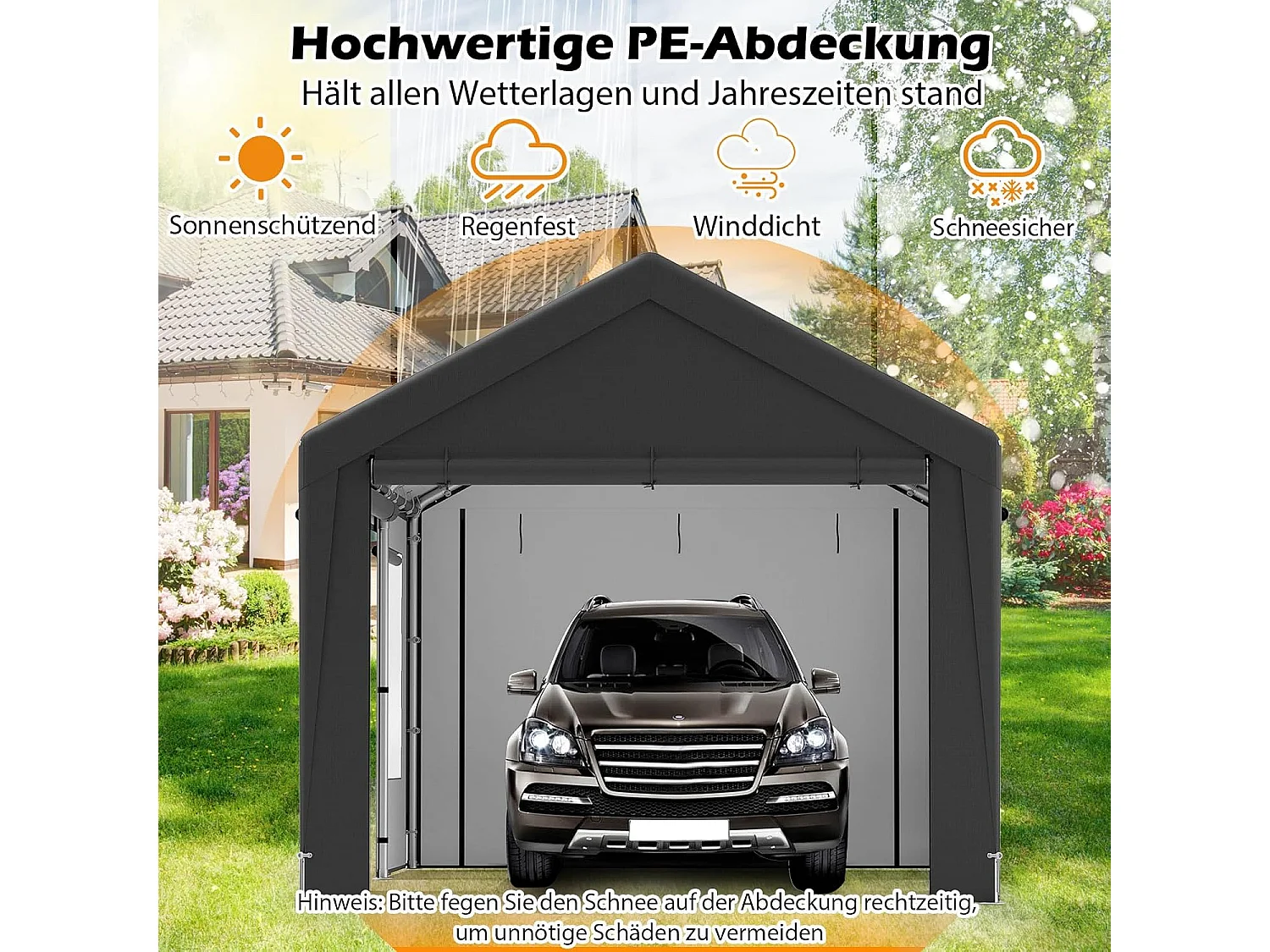 Carport Tentgarage, 595 x 300 cm, garagetent met 8 afneembare zijwanden, weidetent, opslagtent,garageoverkapping voor auto,ZB34249