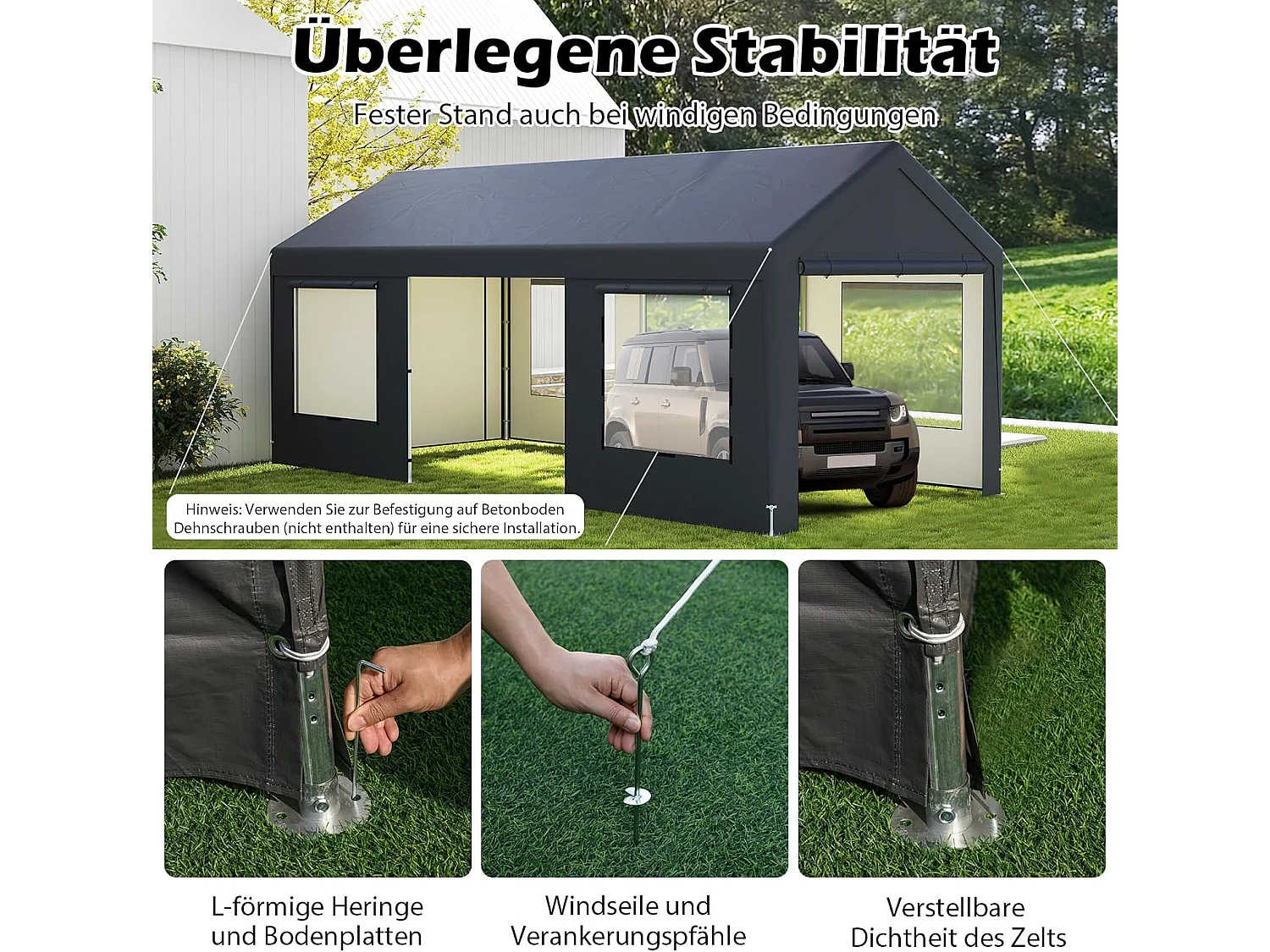 Carport Tentgarage, 595 x 300 cm, garagetent met 8 afneembare zijwanden, weidetent, opslagtent,garageoverkapping voor auto,ZB34249