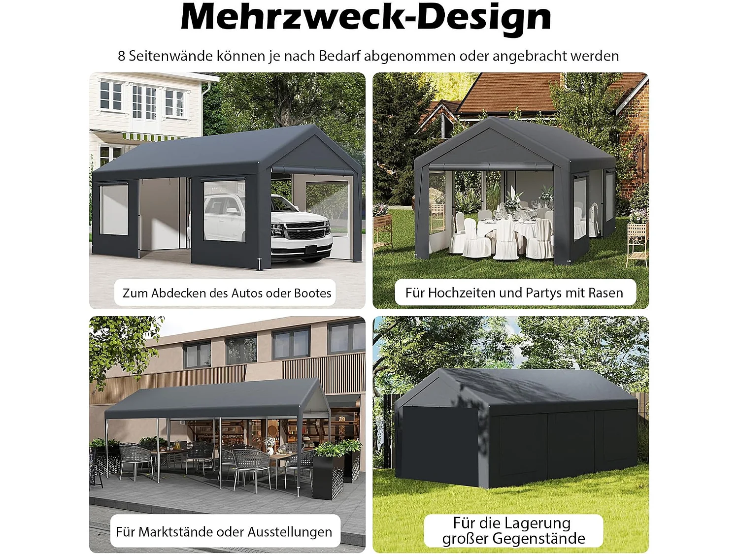 Carport Tentgarage, 595 x 300 cm, garagetent met 8 afneembare zijwanden, weidetent, opslagtent,garageoverkapping voor auto,ZB34249