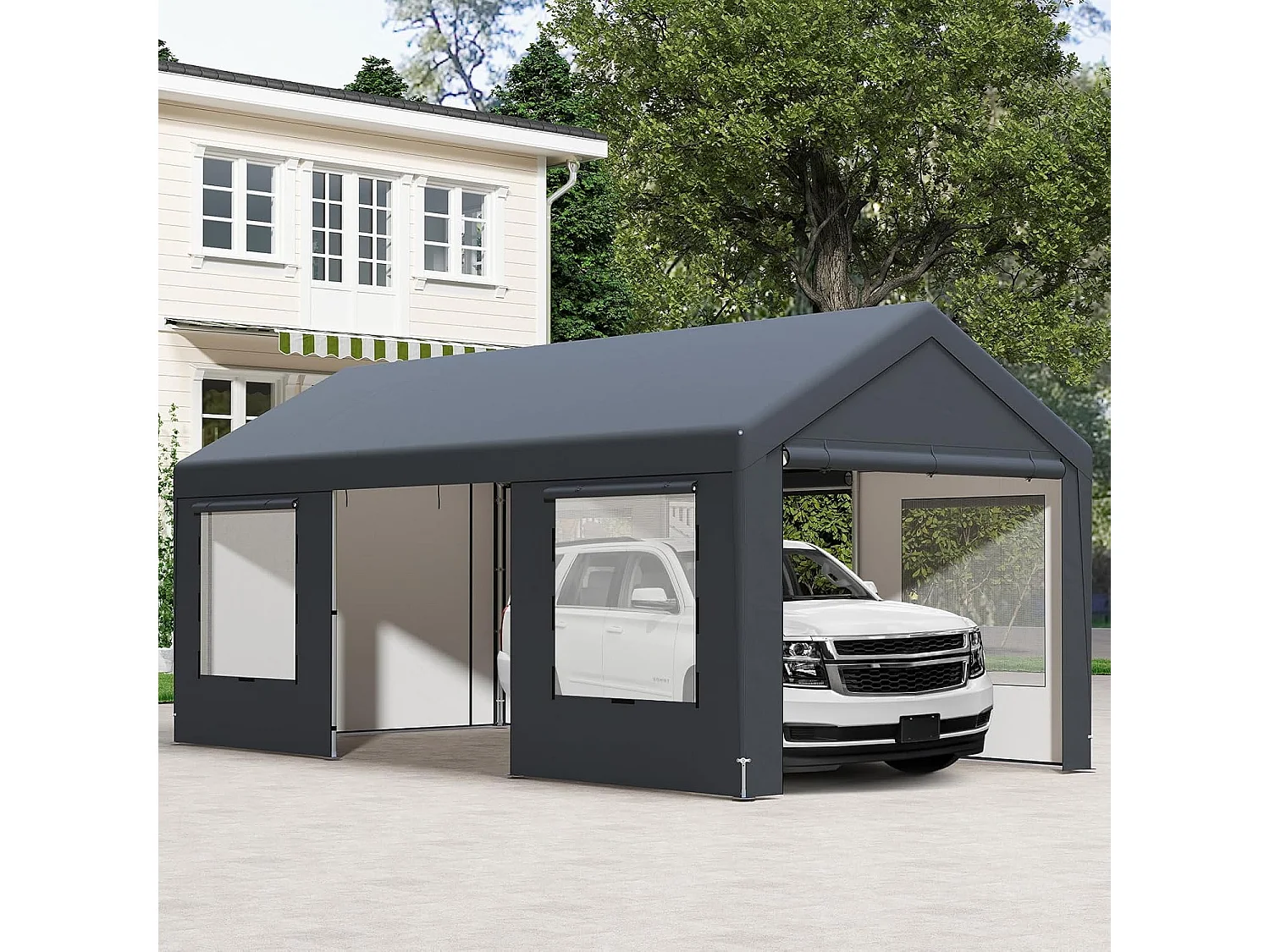 Carport Tentgarage, 595 x 300 cm, garagetent met 8 afneembare zijwanden, weidetent, opslagtent,garageoverkapping voor auto,ZB34249