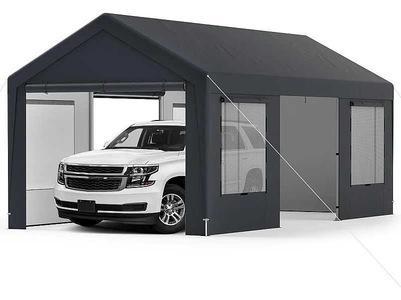 Carport Tentgarage, 595 x 300 cm, garagetent met 8 afneembare zijwanden, weidetent, opslagtent,garageoverkapping voor auto,ZB34249