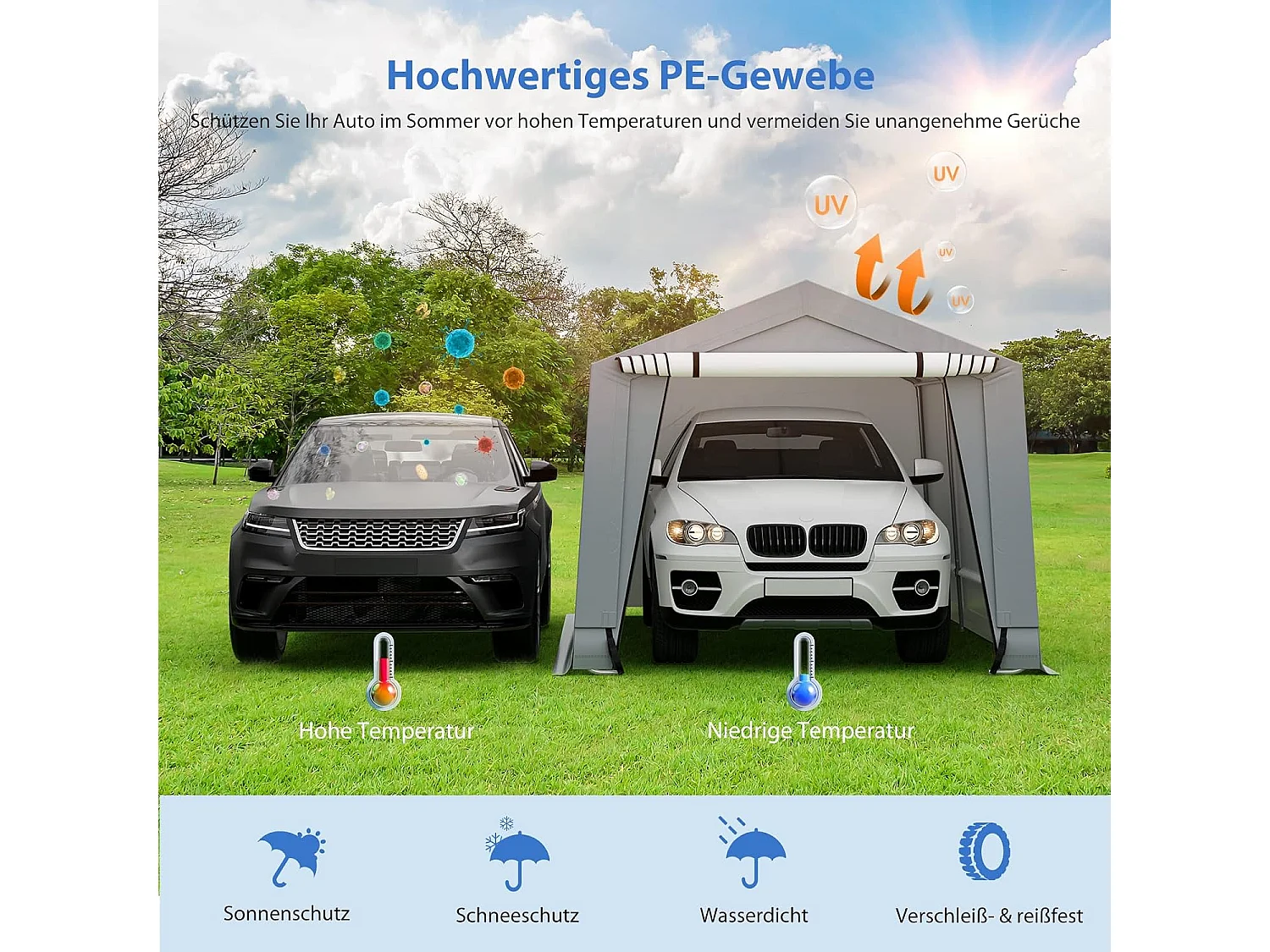 Garagetent carport, 490 x 290 x 245 cm, tentgarage met deuren, weidetent, opslagtent, garage, autoschuilplaats voor SUV, boot,vracht,ZB32807
