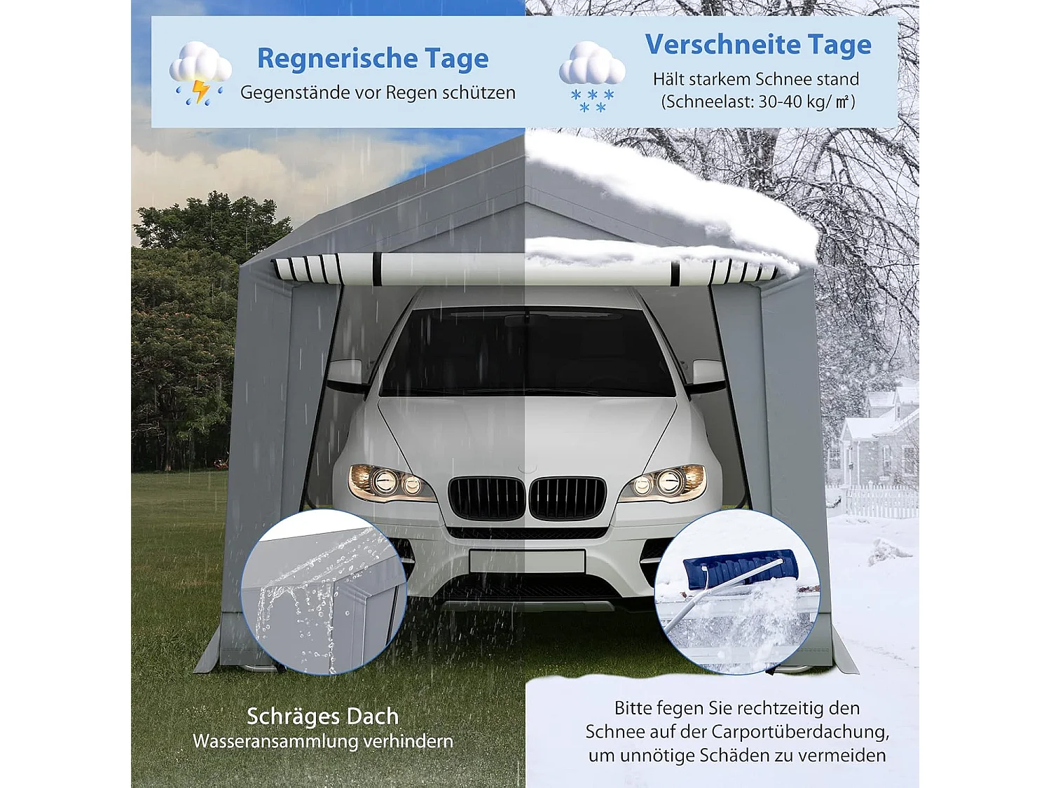 Garagetent carport, 490 x 290 x 245 cm, tentgarage met deuren, weidetent, opslagtent, garage, autoschuilplaats voor SUV, boot,vracht,ZB32807