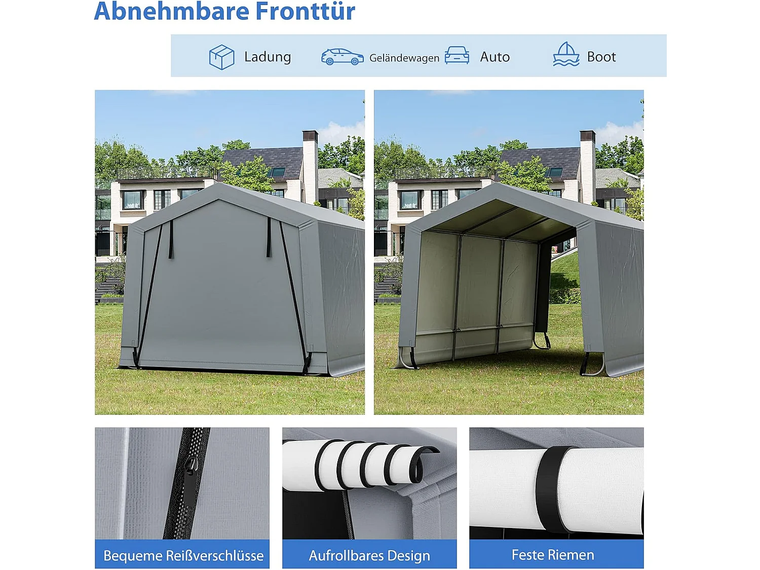 Garagetent carport, 490 x 290 x 245 cm, tentgarage met deuren, weidetent, opslagtent, garage, autoschuilplaats voor SUV, boot,vracht,ZB32807