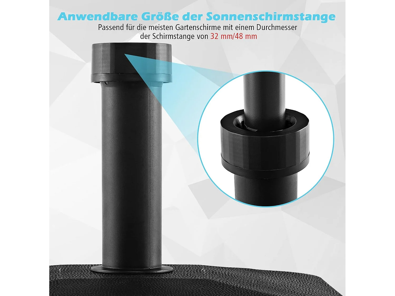 Parasolstandaard met wieltjes, parasolstandaard te vullen met water of zand, marktparaplustandaard voor parasolstangen van 32/48 mm