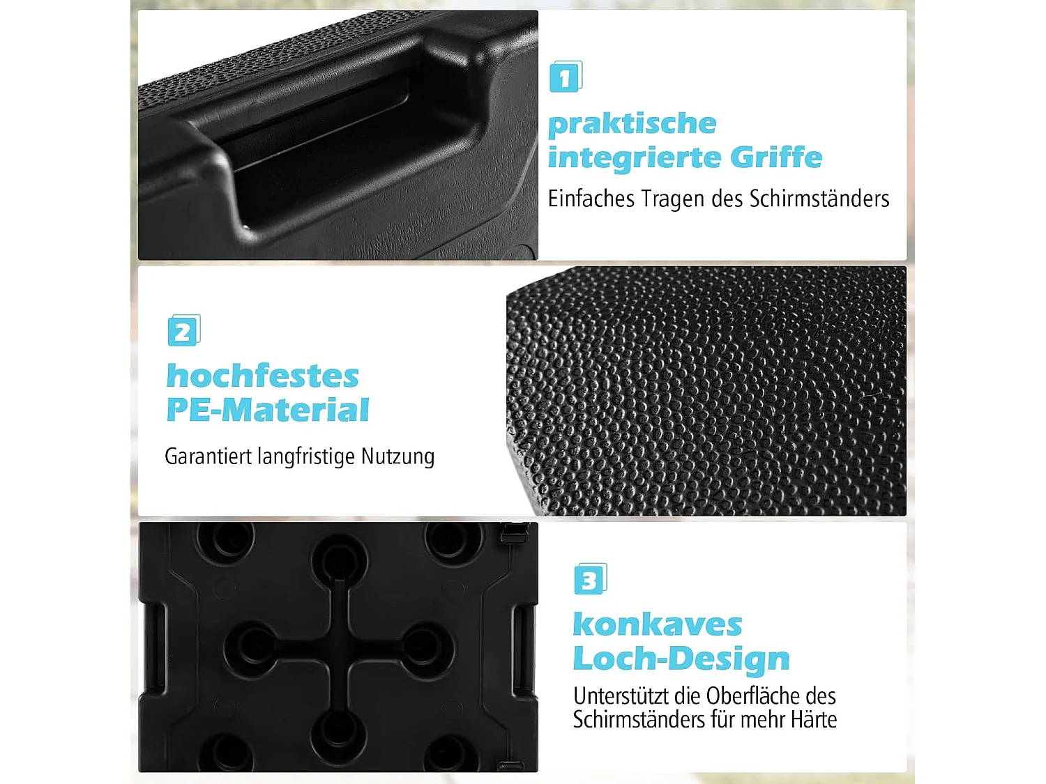 Parasolstandaard met wieltjes, parasolstandaard te vullen met water of zand, marktparaplustandaard voor parasolstangen van 32/48 mm