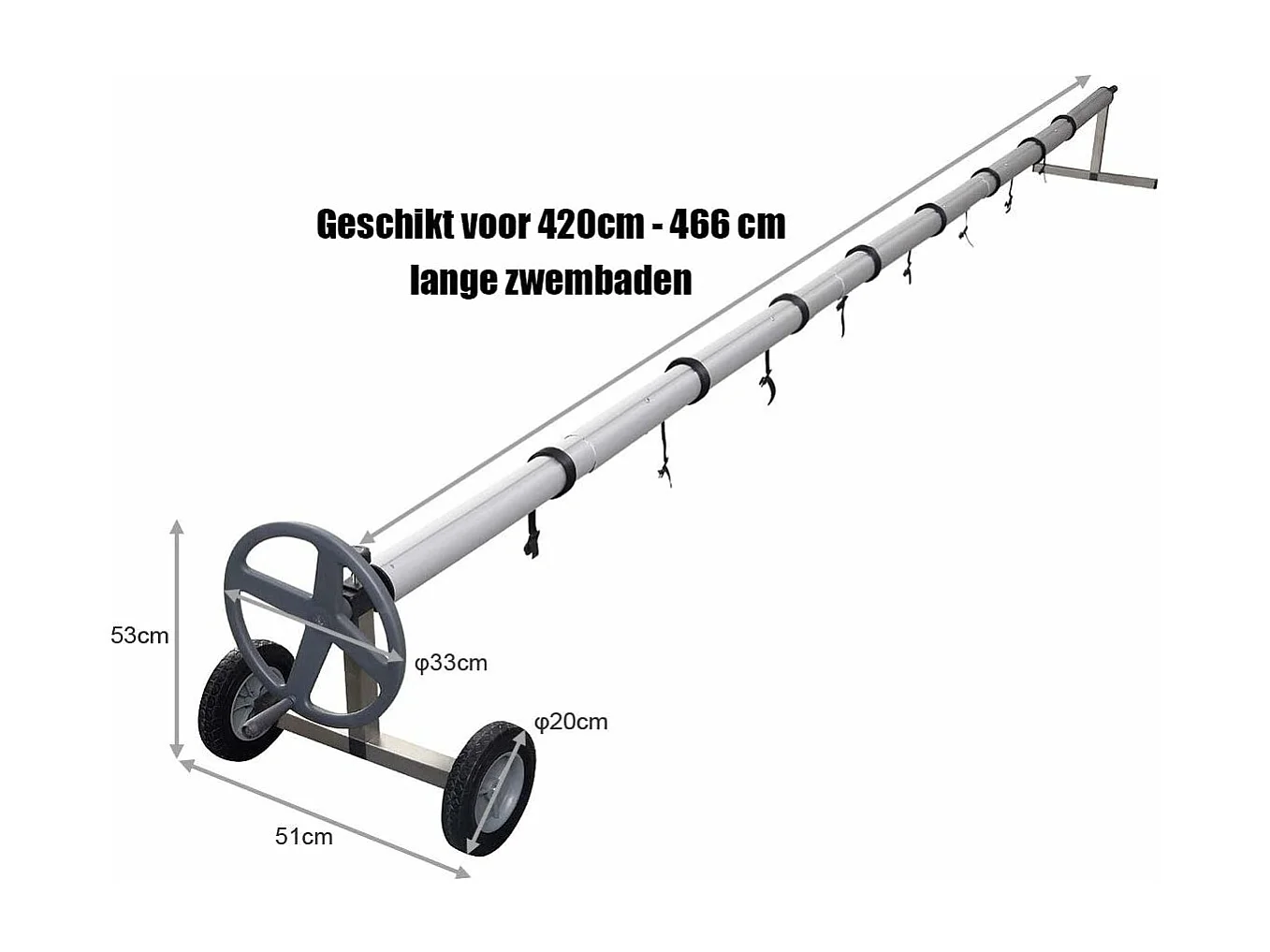 Zwembadhaspel, oprolmechanisme verrijdbaar, zonnefolie stang, zwembadafdekking, oprolsysteem roestvrij staal, oprolsysteem
