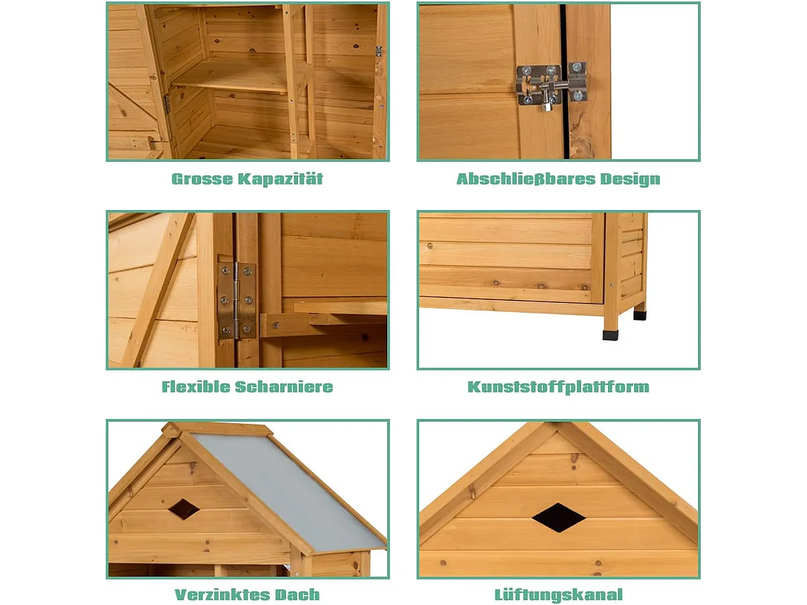 Tuinhuis voor buiten met 5 planken, afsluitbaar magazijn van dennenhout voor tuingereedschap, dak van verzinkt plaatstaal voor huis, tuin, erf