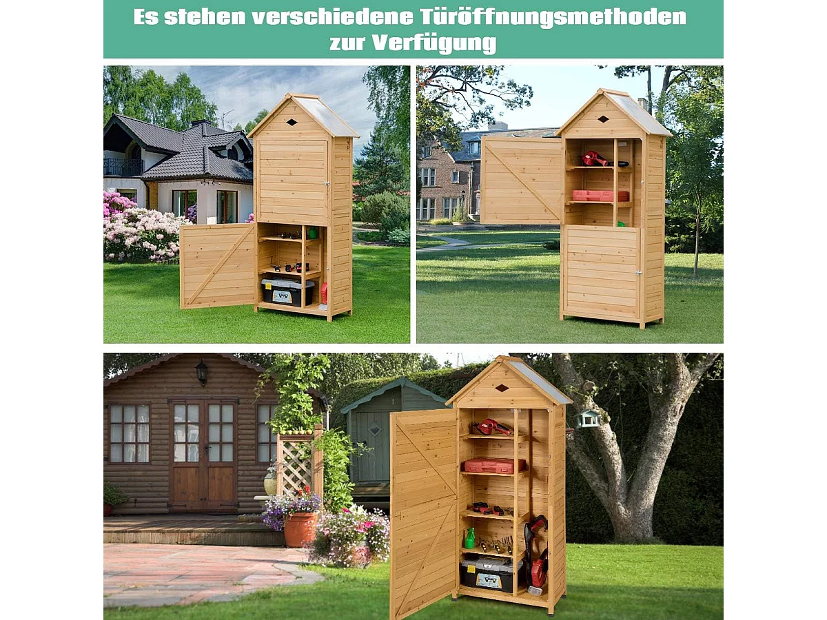 Tuinhuis voor buiten met 5 planken, afsluitbaar magazijn van dennenhout voor tuingereedschap, dak van verzinkt plaatstaal voor huis, tuin, erf