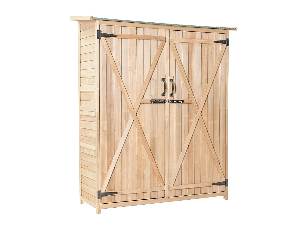 Tuinkast van hout, gereedschapsschuur, weerbestendig, gereedschapsschuur, tuinhuis, houten schuur met zadeldak, tuinkast, 140 x 50 x 162 cm