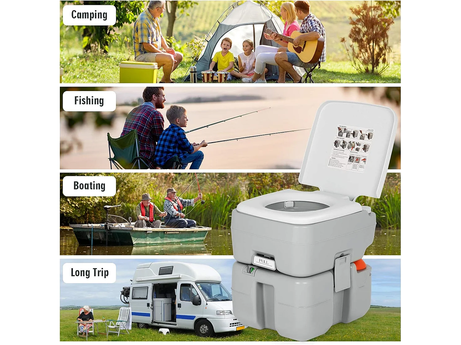Campingtoilet van 20 + 10 liter, met afneembare afvalwatertank, campingtoilet, draagbaar, reistoilet, mobiel toilet voor reizen,camping en camper