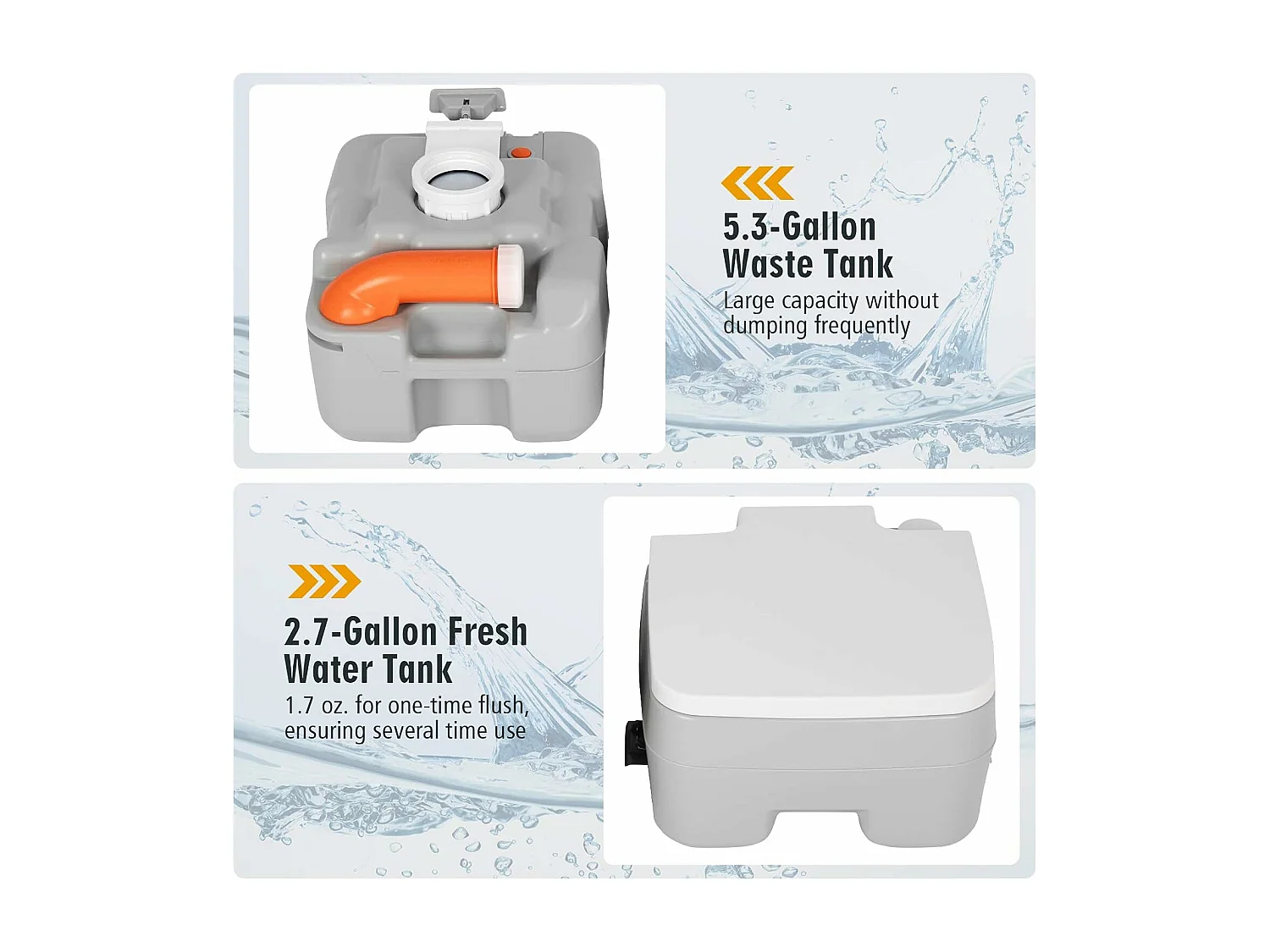 Campingtoilet van 20 + 10 liter, met afneembare afvalwatertank, campingtoilet, draagbaar, reistoilet, mobiel toilet voor reizen,camping en camper