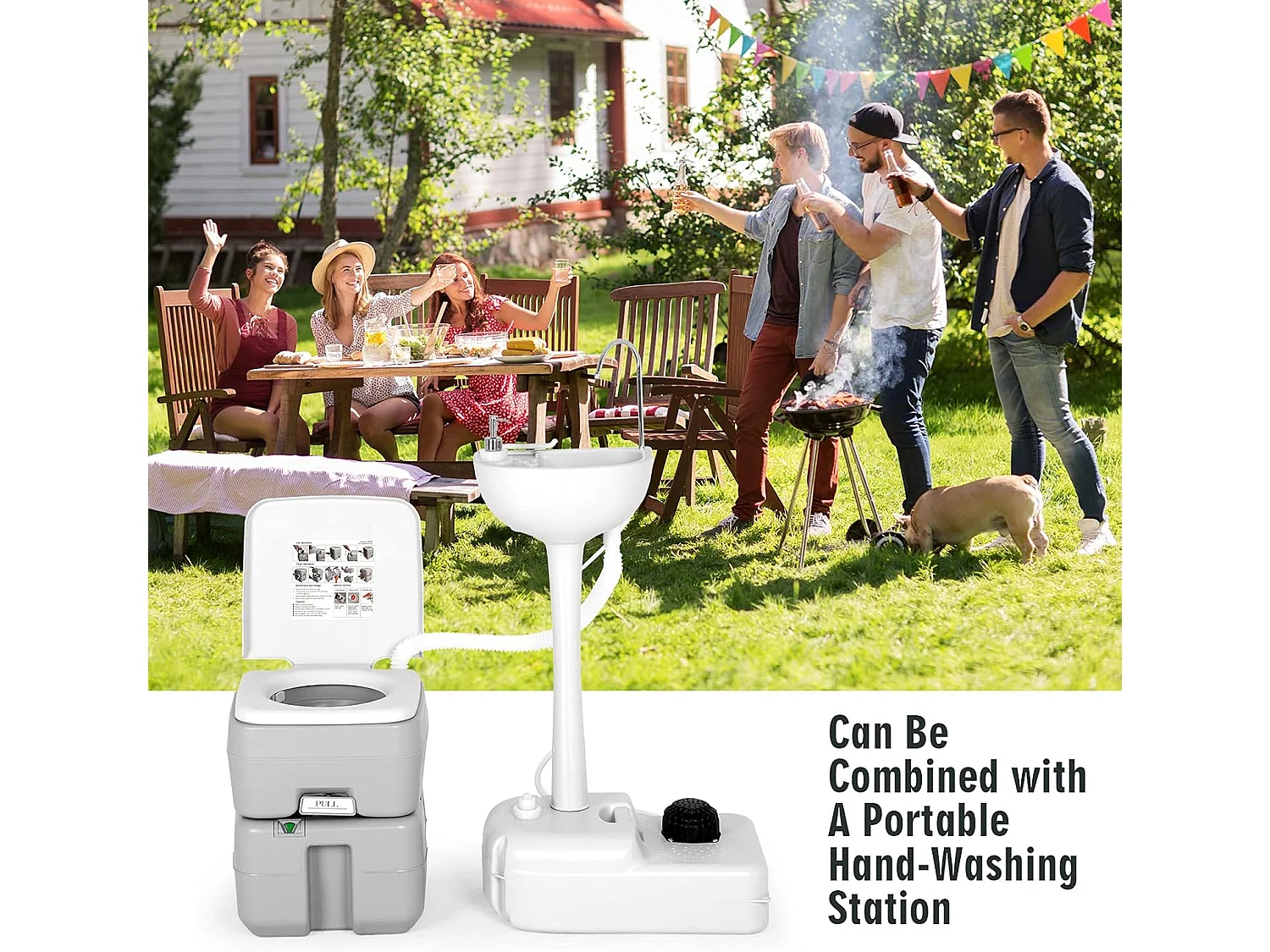 Campingtoilet van 20 + 10 liter, met afneembare afvalwatertank, campingtoilet, draagbaar, reistoilet, mobiel toilet voor reizen,camping en camper