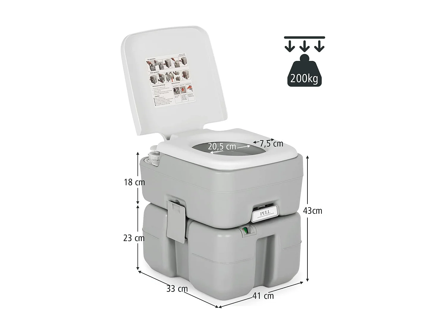Campingtoilet van 20 + 10 liter, met afneembare afvalwatertank, campingtoilet, draagbaar, reistoilet, mobiel toilet voor reizen,camping en camper