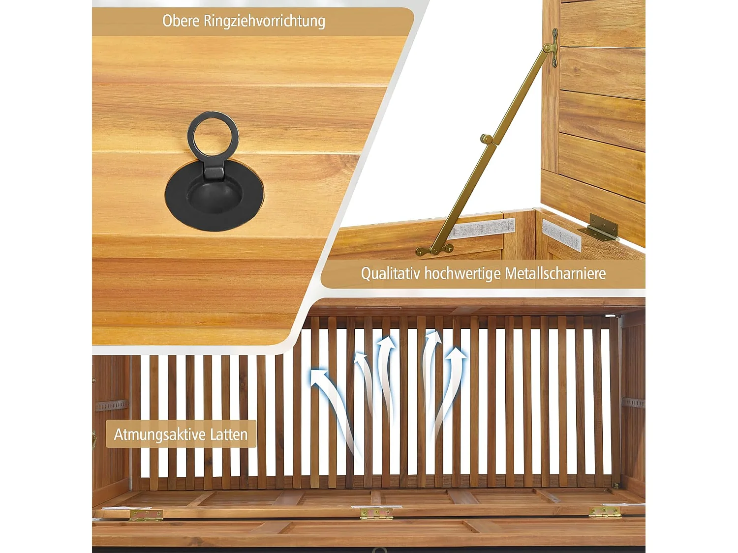 Houten tuinbox, opbergdoos met wieltjes, opbergdoos met 2-in-1 afdekking en handvat, kussenbox, tuinkist voor tuin, balkon, 127 x 50 x 45 cm