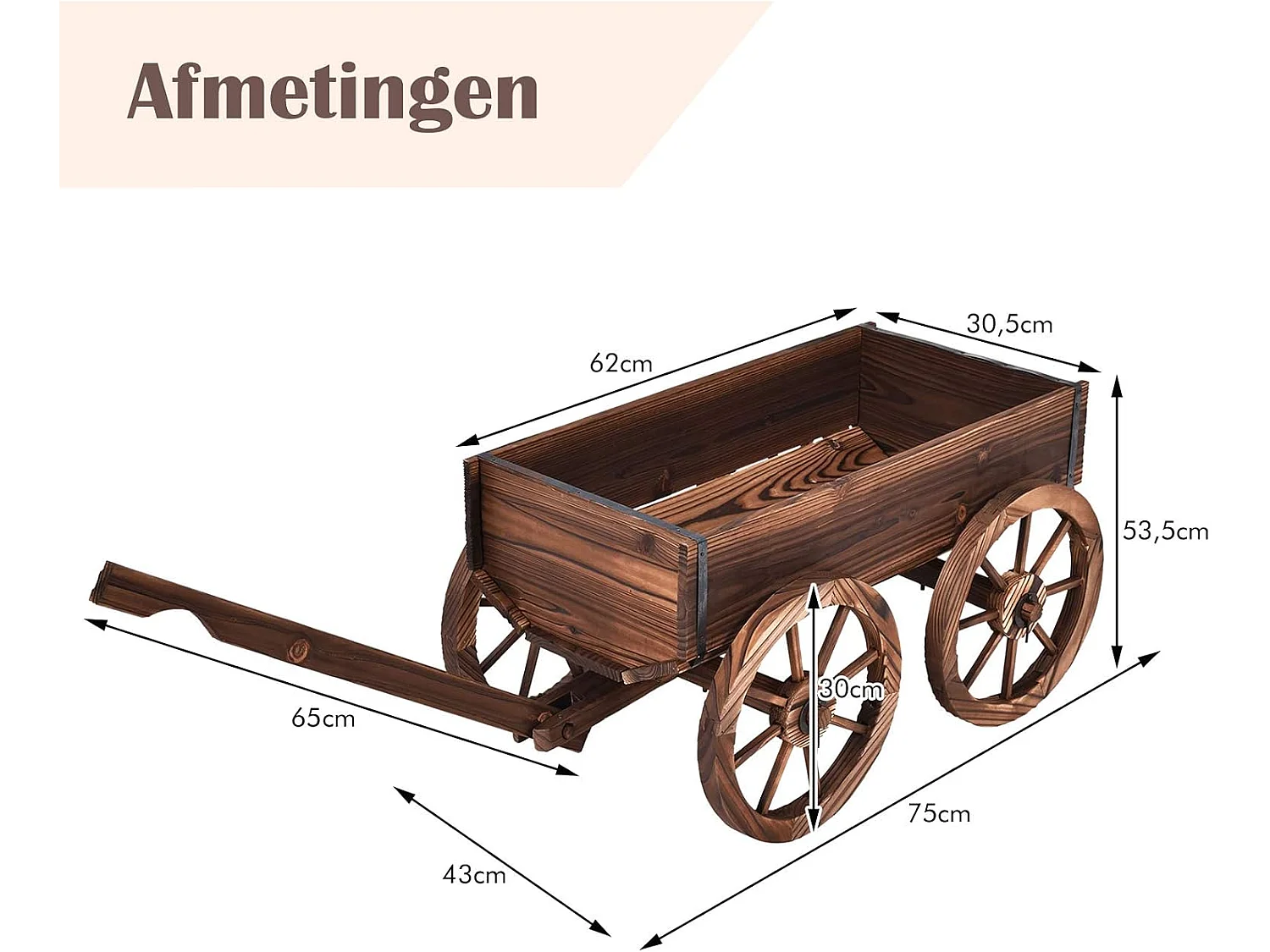 Bloemenwagen hout, plantenwagen 4 wielen, bloemkar plantenpot bolderkar tuindecoratie bruin 120 x 43 x 53,5 cm