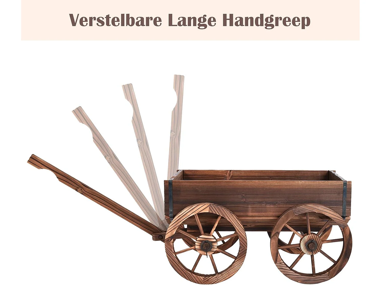 Bloemenwagen hout, plantenwagen 4 wielen, bloemkar plantenpot bolderkar tuindecoratie bruin 120 x 43 x 53,5 cm