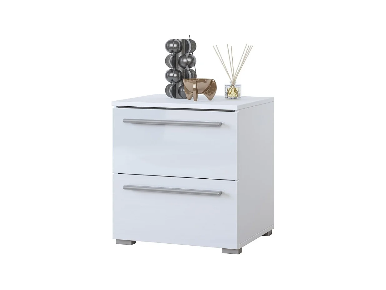 Table de chevet BOMBAY – Blanc – 2 tiroirs – Éclairage LED multicolore – Design moderne