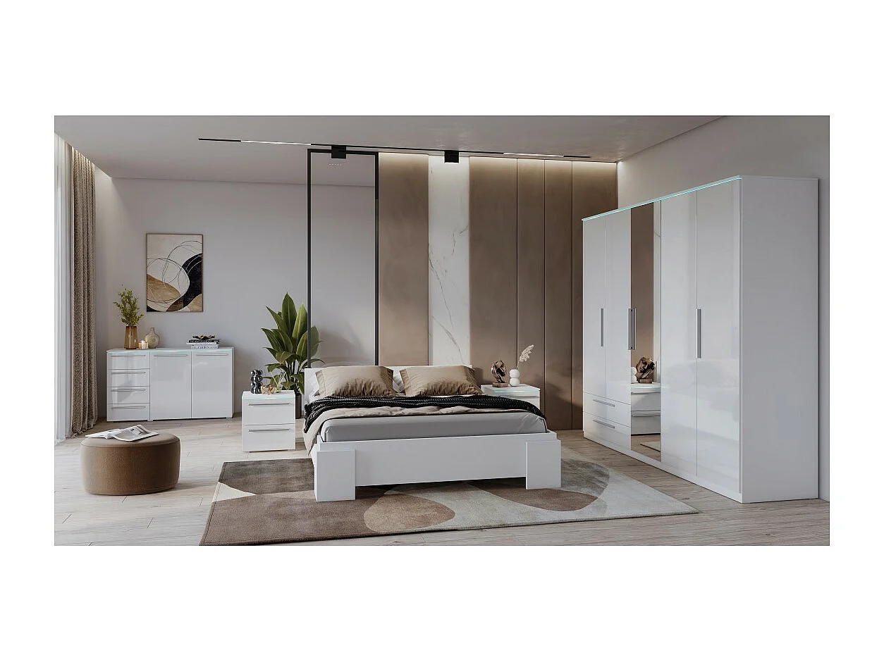 Table de chevet BOMBAY – Blanc – 2 tiroirs – Éclairage LED multicolore – Design moderne