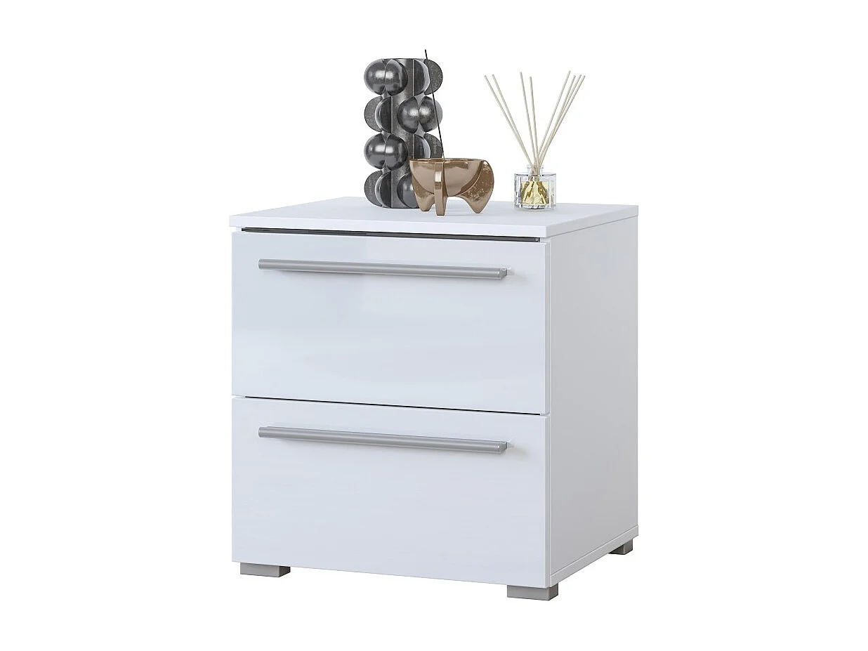 Table de chevet BOMBAY – Blanc – 2 tiroirs – Éclairage LED multicolore – Design moderne
