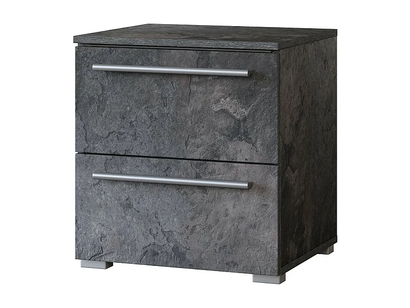 Mesa de cabeceira BOMBAY – Ardósia – 2 gavetas – Iluminação LED multicolorida – Design contemporâneo