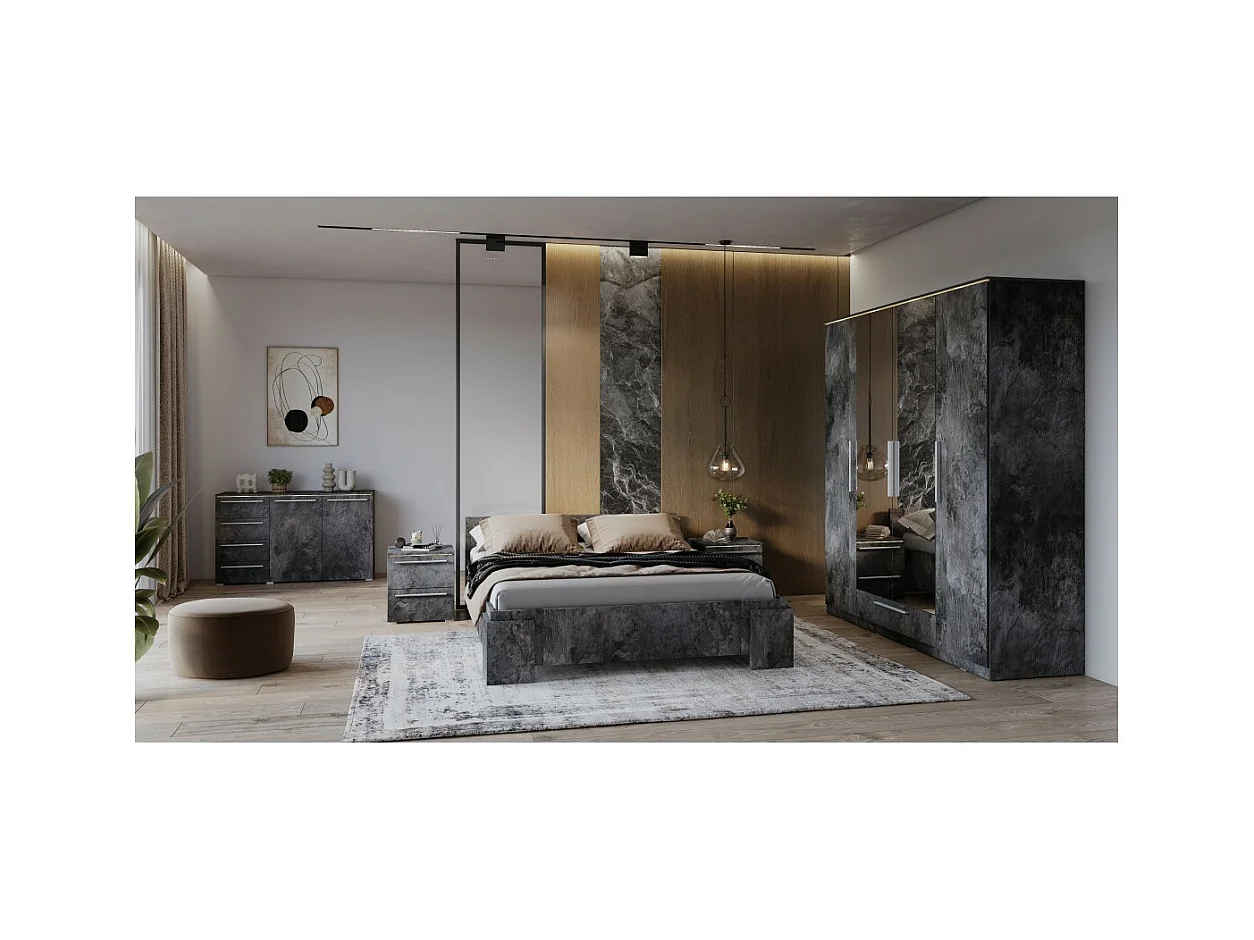 Mesa de cabeceira BOMBAY – Ardósia – 2 gavetas – Iluminação LED multicolorida – Design contemporâneo