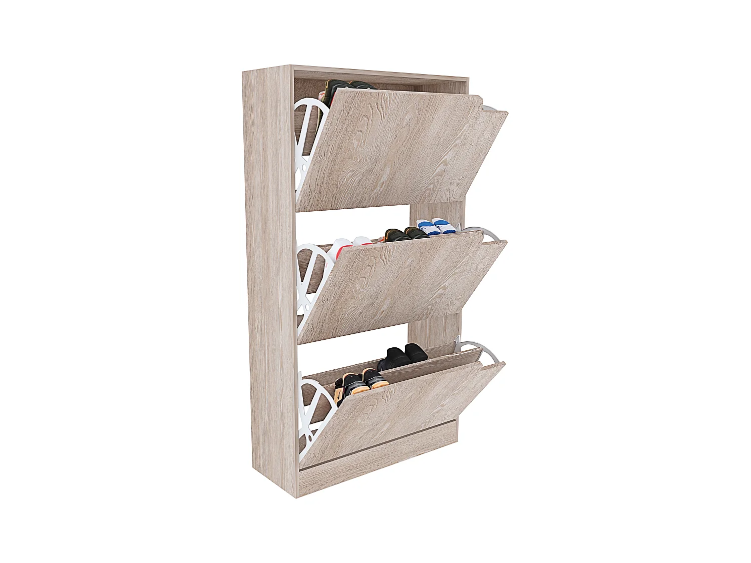 Scarpiera Portascarpe 3 Ante In Legno MDF Salvaspazio A Ribalta Maniglie A Scomparsa Per Ingresso Soggiorno Casa Camera 115x24x63 Cm Rovere