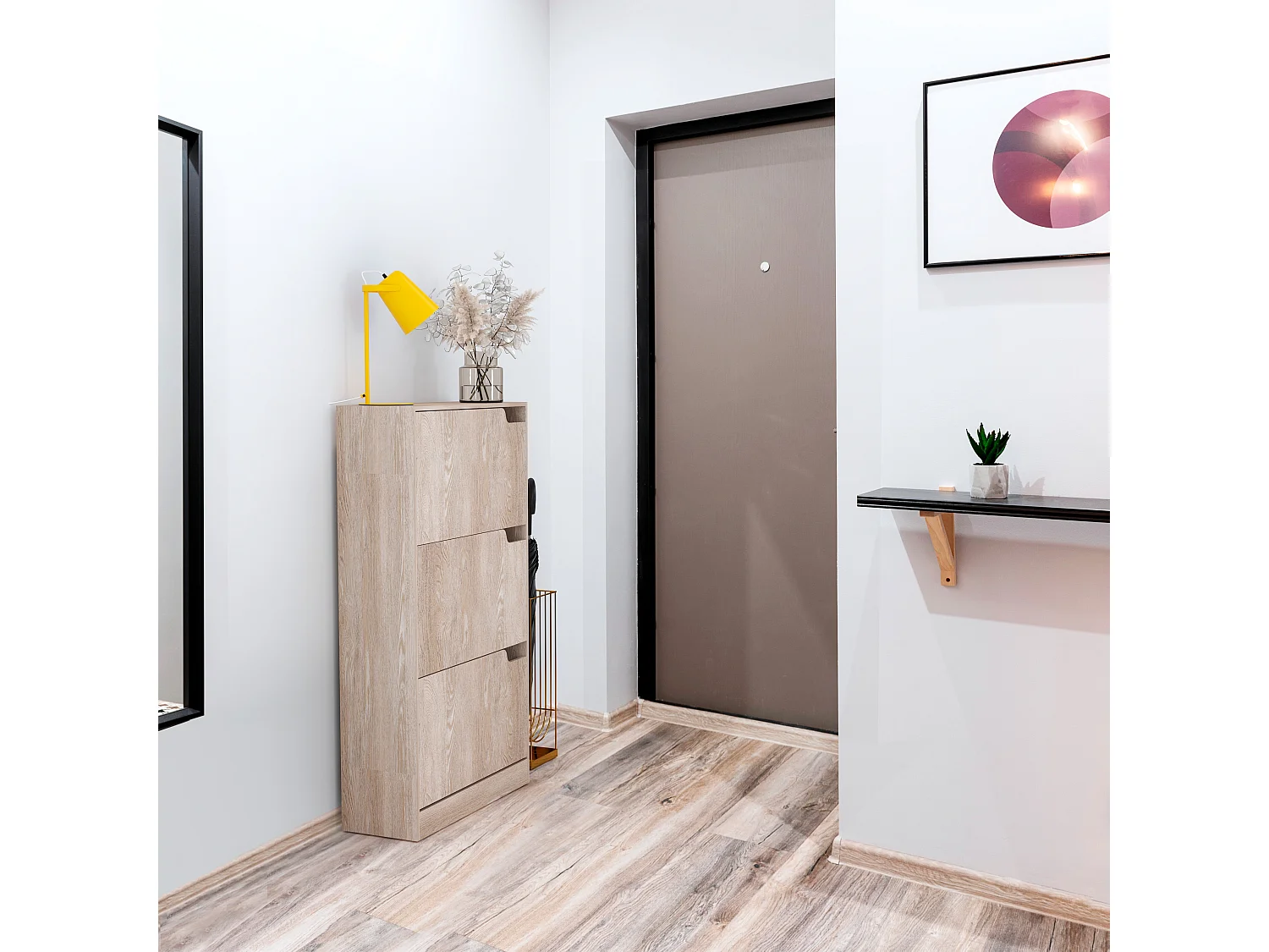 Scarpiera Portascarpe 3 Ante In Legno MDF Salvaspazio A Ribalta Maniglie A Scomparsa Per Ingresso Soggiorno Casa Camera 115x24x63 Cm Rovere