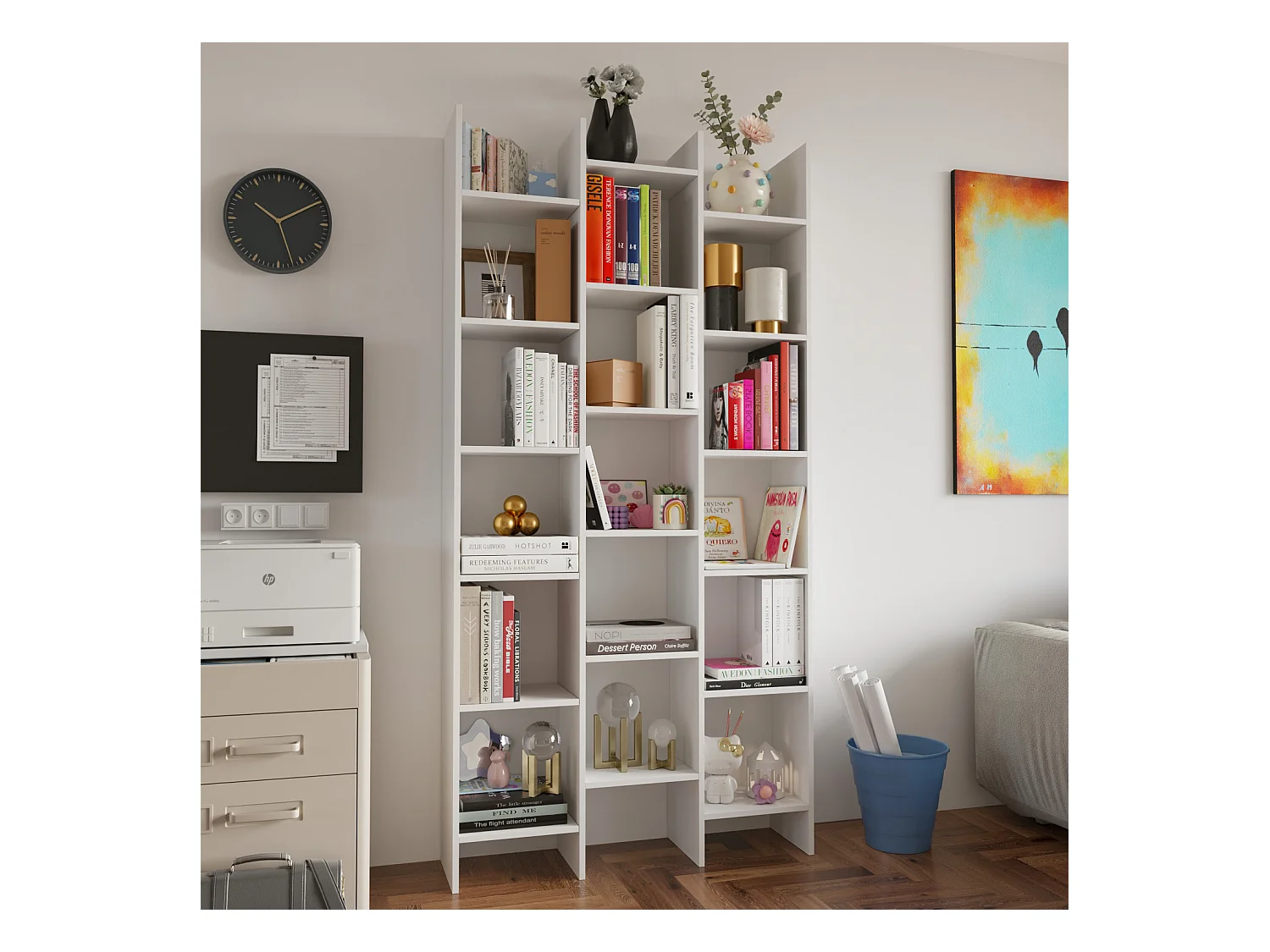 Libreria Marchina Design Cubico Scaffale Mensola Moderna Mobile per Libri con Ripiani per Soggiorno Salotto 192 x 96 x 25 cm Bianco Lucido