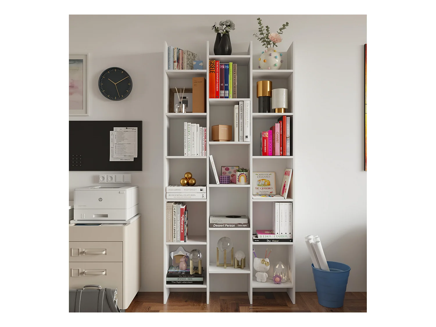 Libreria Marchina Design Cubico Scaffale Mensola Moderna Mobile per Libri con Ripiani per Soggiorno Salotto 192 x 96 x 25 cm Bianco Lucido