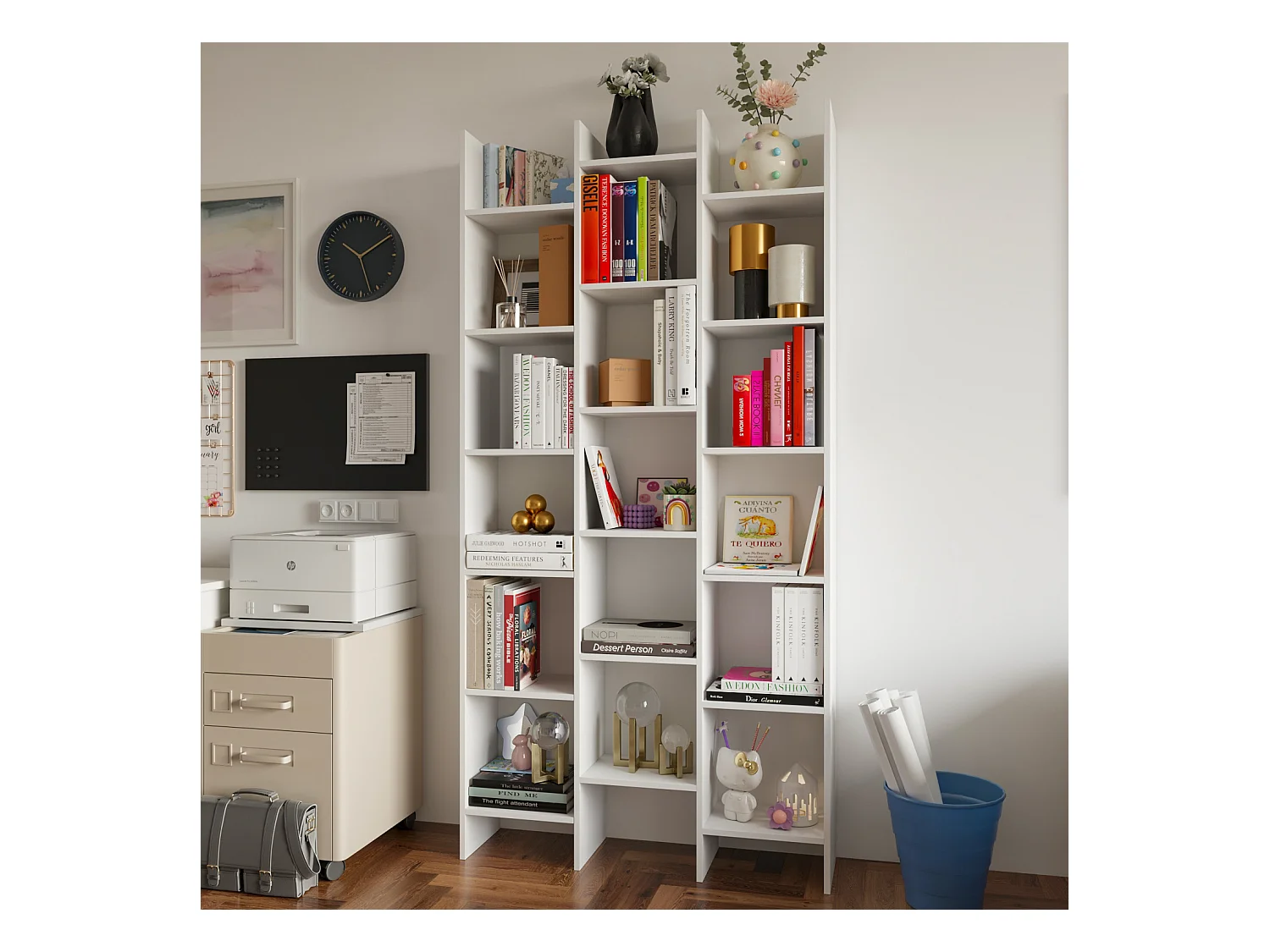 Libreria Marchina Design Cubico Scaffale Mensola Moderna Mobile per Libri con Ripiani per Soggiorno Salotto 192 x 96 x 25 cm Bianco Lucido