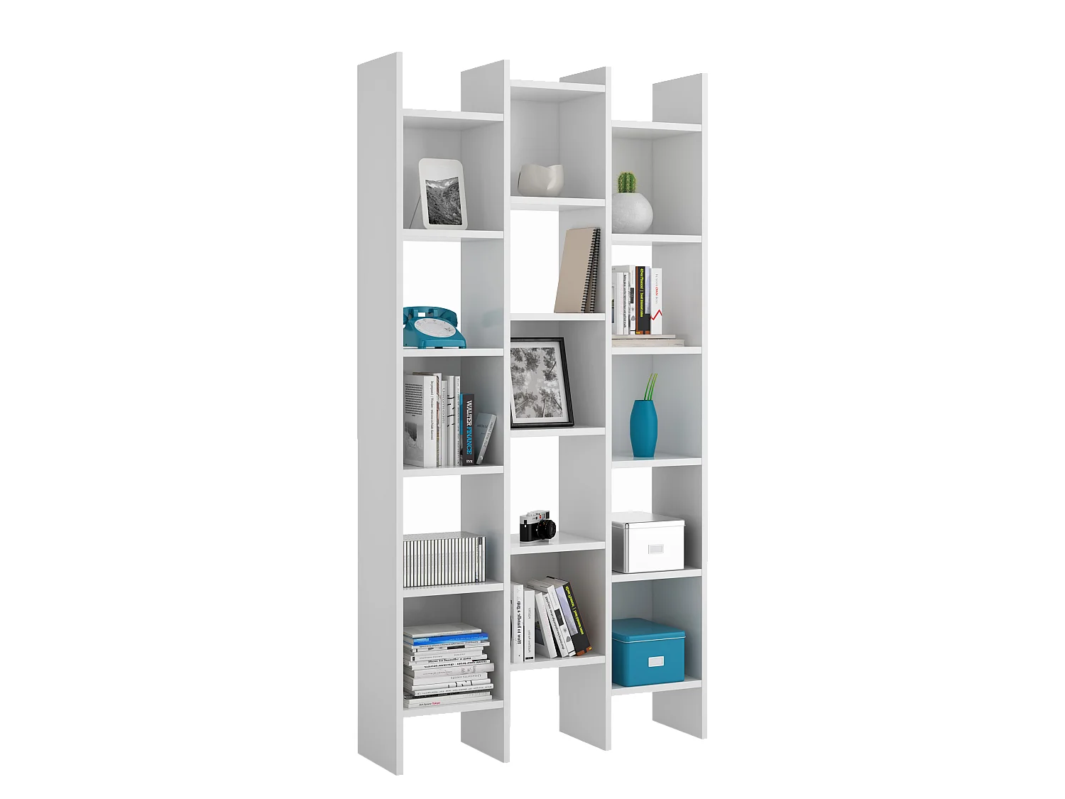 Libreria Marchina Design Cubico Scaffale Mensola Moderna Mobile per Libri con Ripiani per Soggiorno Salotto 192 x 96 x 25 cm Bianco Lucido