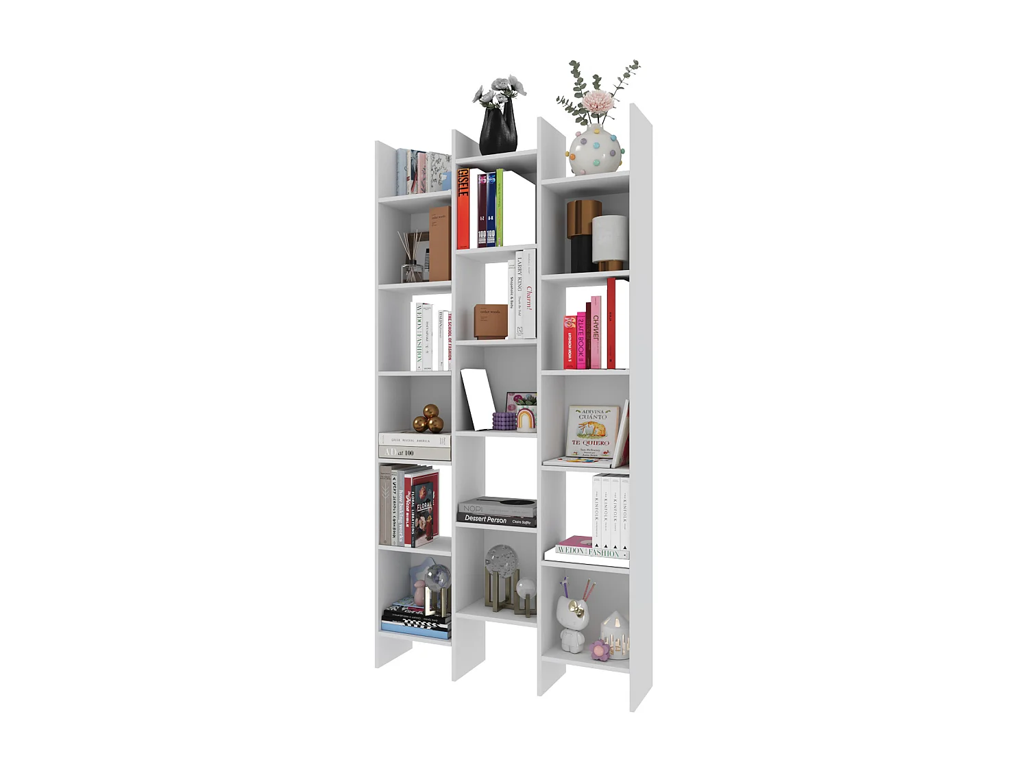 Libreria Marchina Design Cubico Scaffale Mensola Moderna Mobile per Libri con Ripiani per Soggiorno Salotto 192 x 96 x 25 cm Bianco Lucido