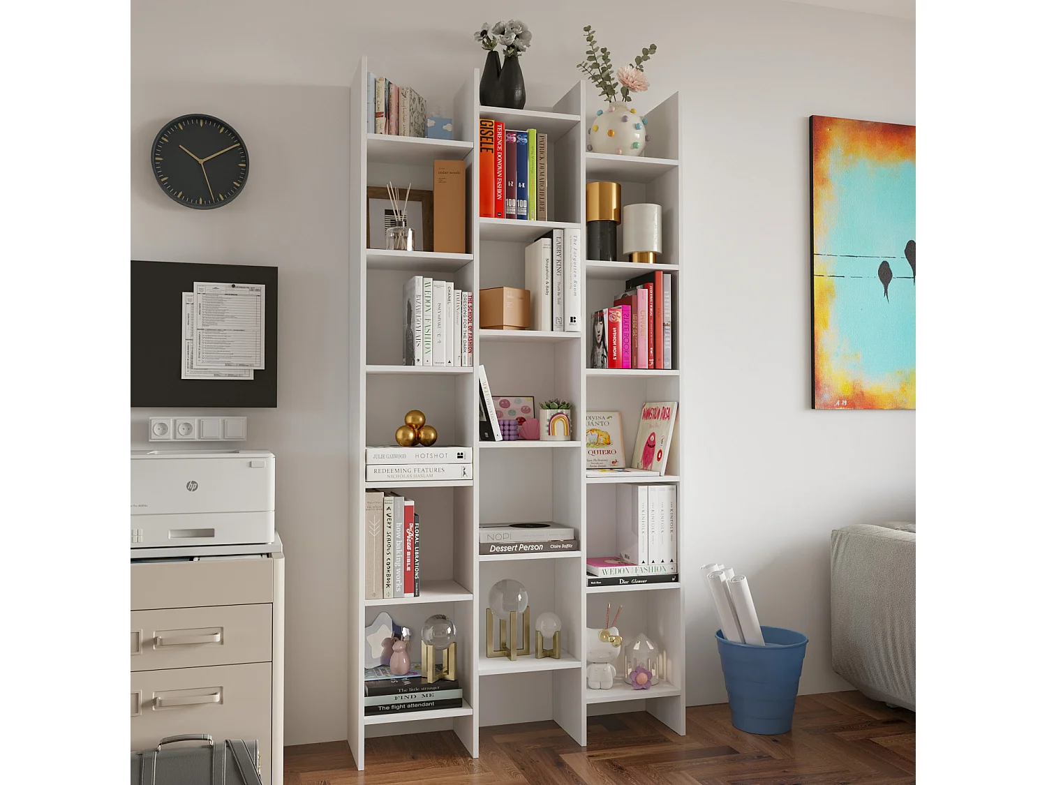 Libreria Marchina Design Cubico Scaffale Mensola Moderna Mobile per Libri con Ripiani per Soggiorno Salotto 192 x 96 x 25 cm Bianco Lucido