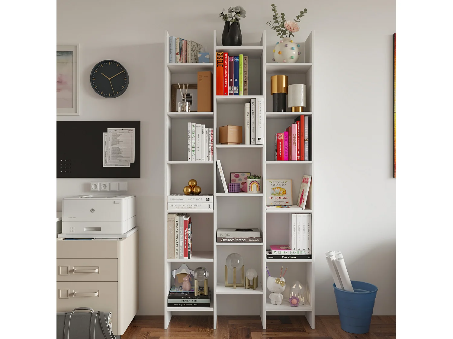 Libreria Marchina Design Cubico Scaffale Mensola Moderna Mobile per Libri con Ripiani per Soggiorno Salotto 192 x 96 x 25 cm Bianco Lucido