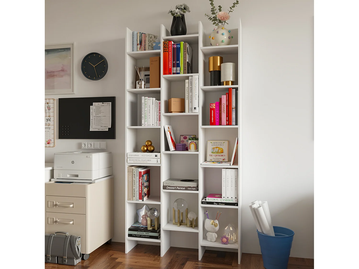 Libreria Marchina Design Cubico Scaffale Mensola Moderna Mobile per Libri con Ripiani per Soggiorno Salotto 192 x 96 x 25 cm Bianco Lucido