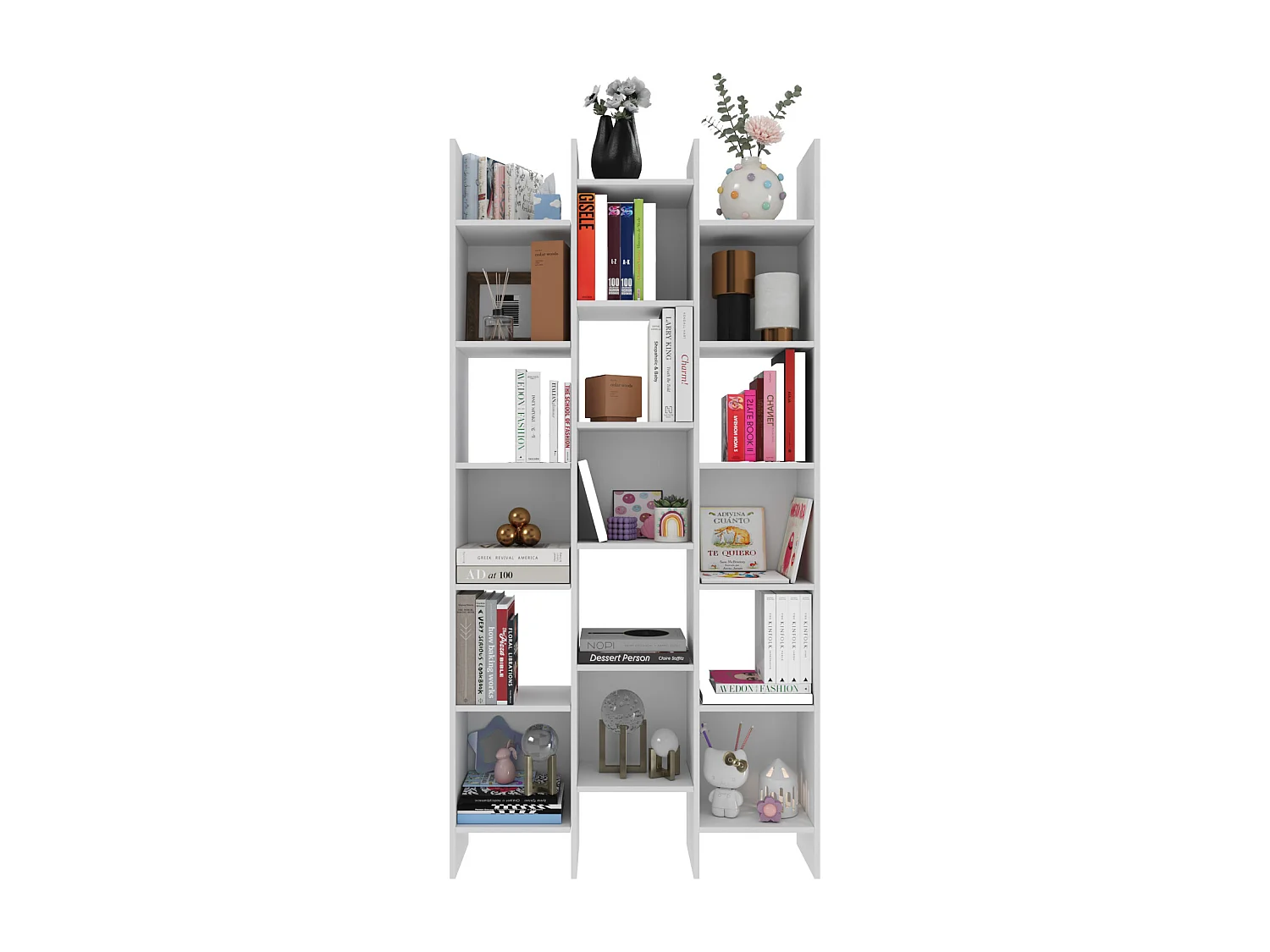 Libreria Marchina Design Cubico Scaffale Mensola Moderna Mobile per Libri con Ripiani per Soggiorno Salotto 192 x 96 x 25 cm Bianco Lucido