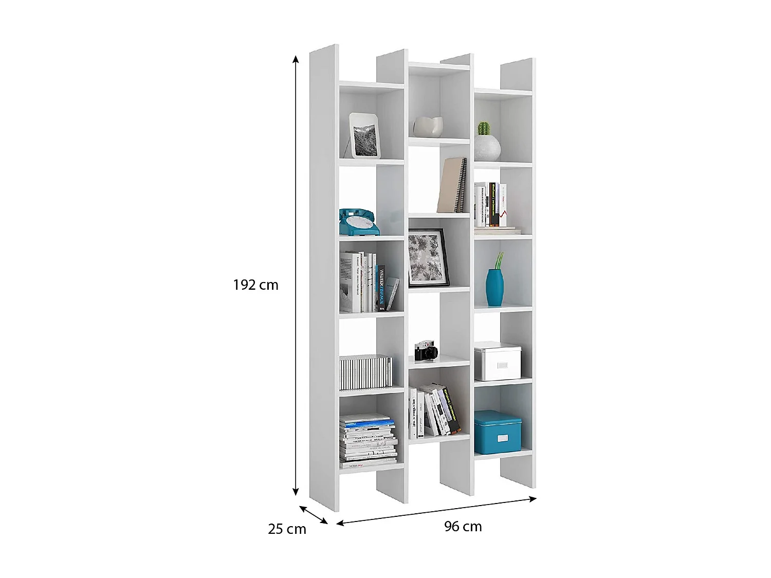 Libreria Marchina Design Cubico Scaffale Mensola Moderna Mobile per Libri con Ripiani per Soggiorno Salotto 192 x 96 x 25 cm Bianco Lucido