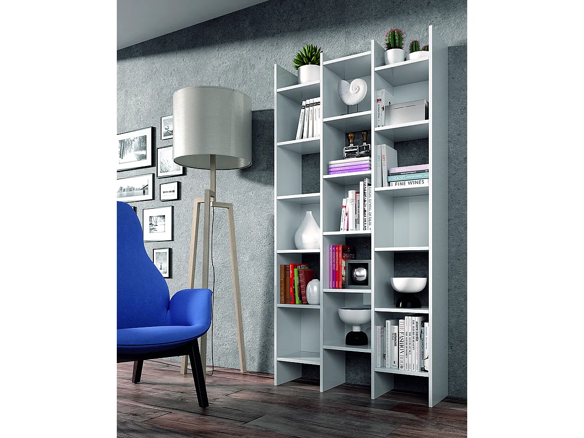 Libreria Marchina Design Cubico Scaffale Mensola Moderna Mobile per Libri con Ripiani per Soggiorno Salotto 192 x 96 x 25 cm Bianco Lucido