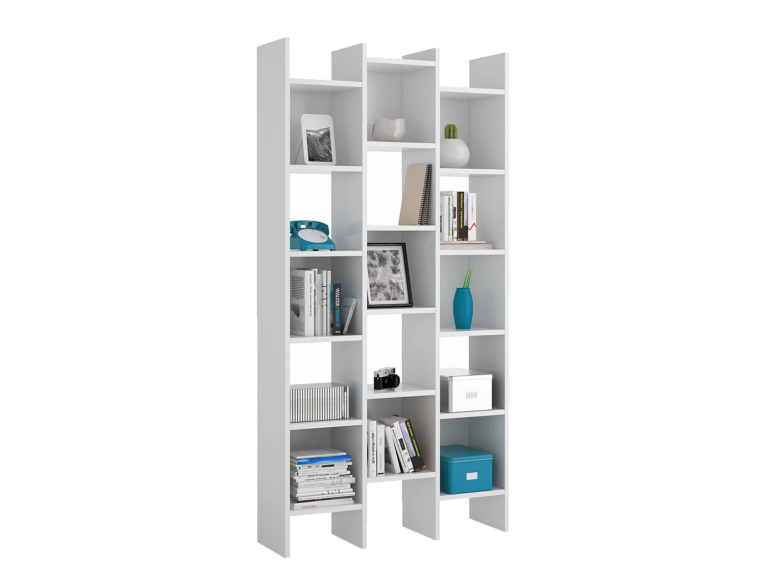 Libreria Marchina Design Cubico Scaffale Mensola Moderna Mobile per Libri con Ripiani per Soggiorno Salotto 192 x 96 x 25 cm Bianco Lucido