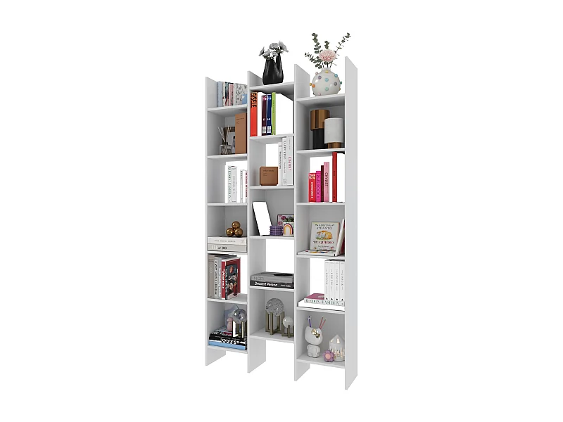 Libreria Marchina Design Cubico Scaffale Mensola Moderna Mobile per Libri con Ripiani per Soggiorno Salotto 192 x 96 x 25 cm Bianco Lucido
