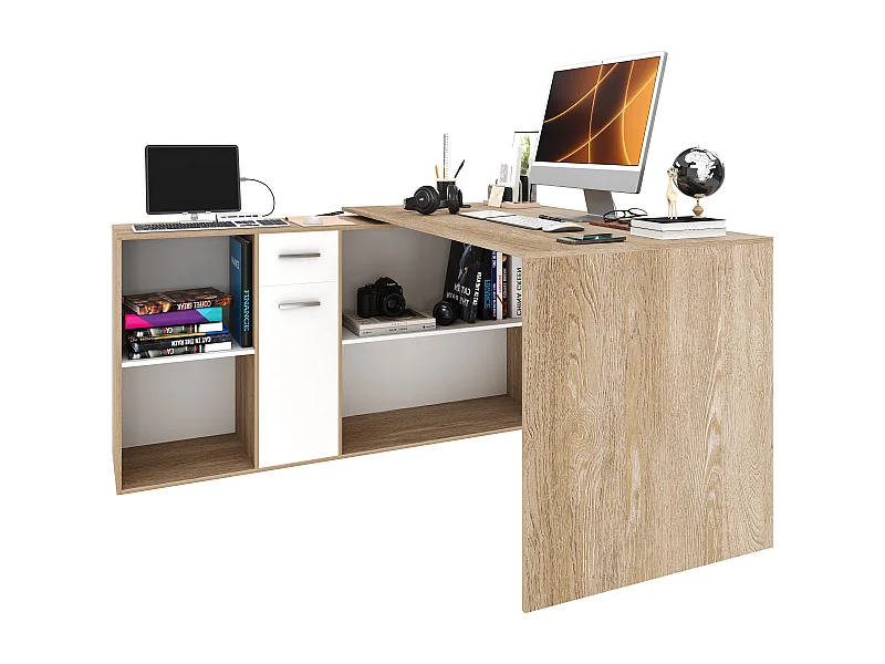 Scrivania Multiposizione Multiuso 6 Scomparti Scrittoio Mobile Computer Laptop Desk Ufficio Soggiorno Camera Moderno 120 x 75 x 120 Cm Bianco E Rovere
