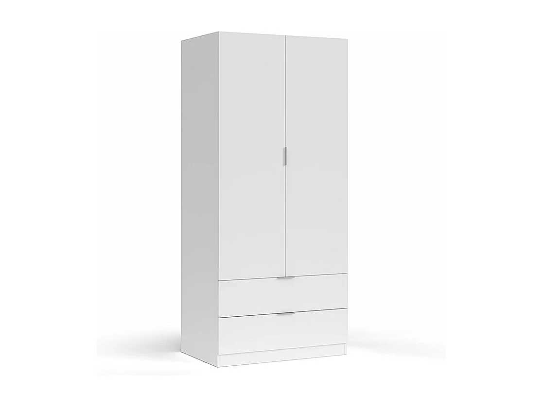 Armadio Santa Clara Armadietto Multiuso per Camera da Letto con Appendiabiti 2 Ante con Maniglie in Metallo e 2 Cassetti 180 x 81 x 52 Cm Bianco