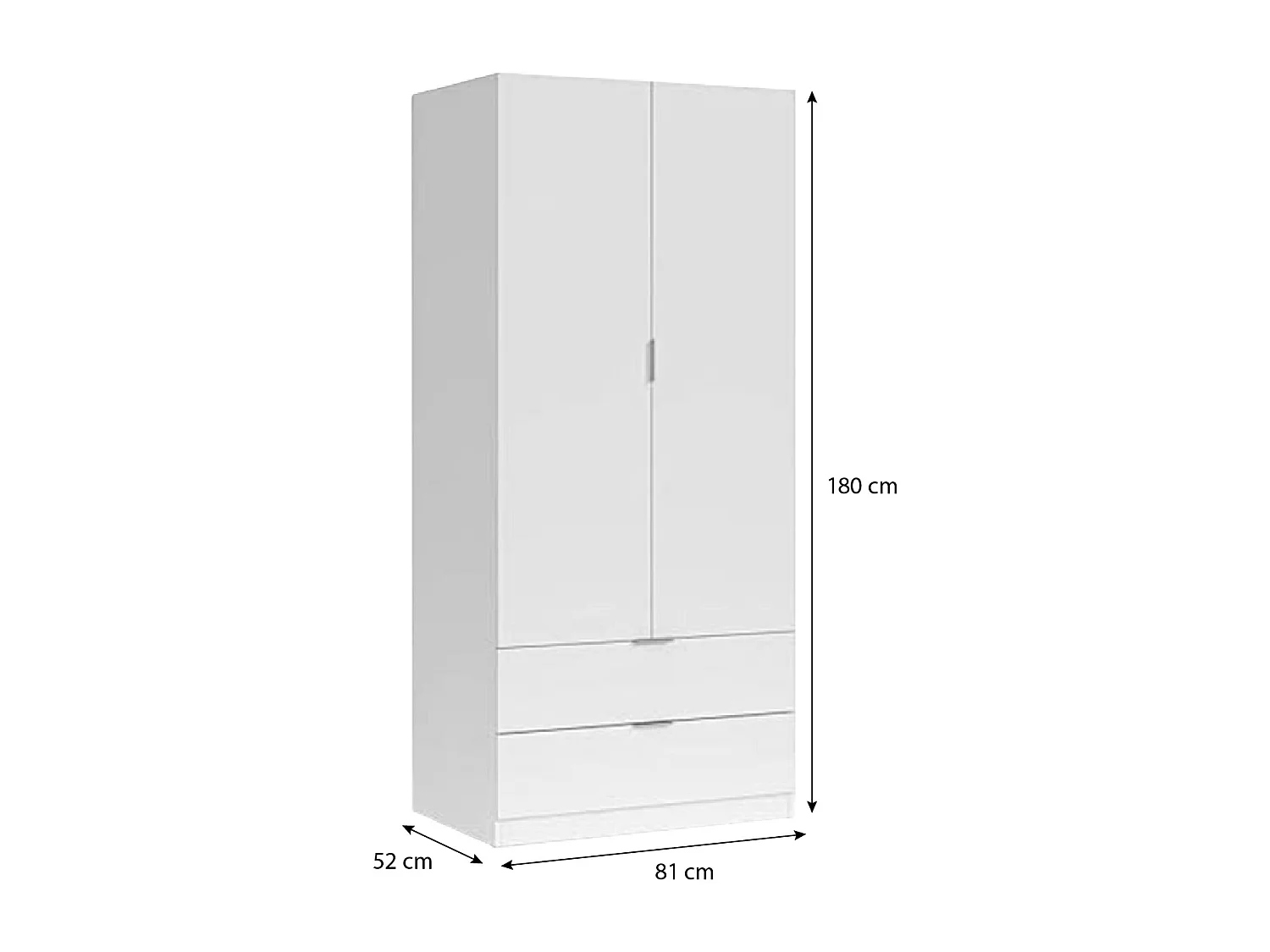 Armadio Santa Clara Armadietto Multiuso per Camera da Letto con Appendiabiti 2 Ante con Maniglie in Metallo e 2 Cassetti 180 x 81 x 52 Cm Bianco