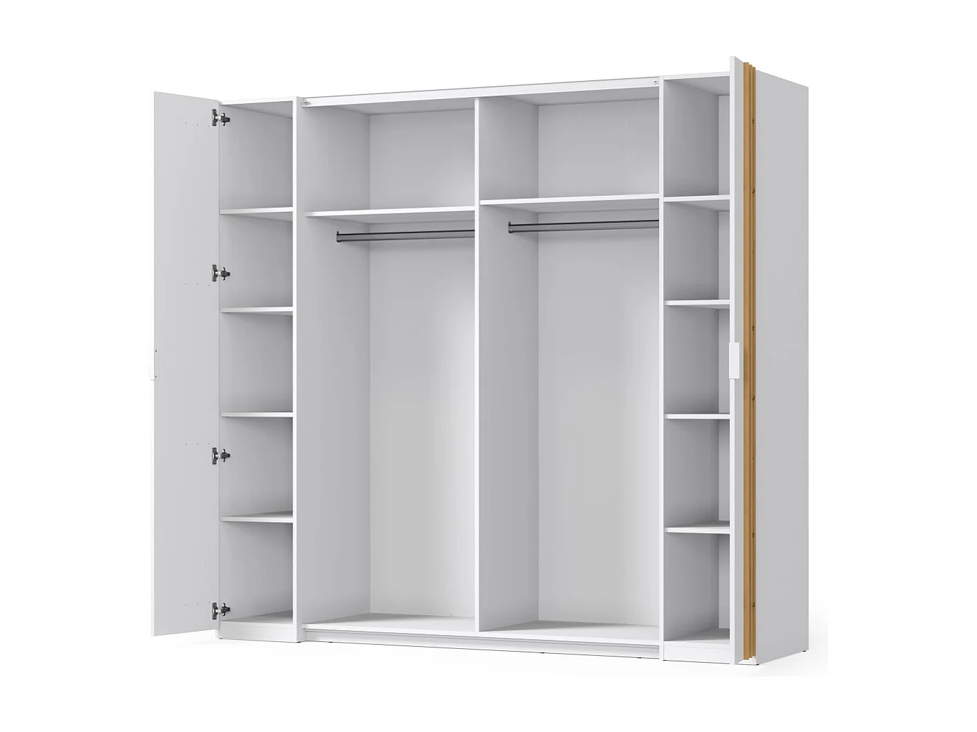 Armoire FLORENCE – Blanc et chêne – 2 portes coulissantes + 2 battantes – L218 cm – 10 étagères