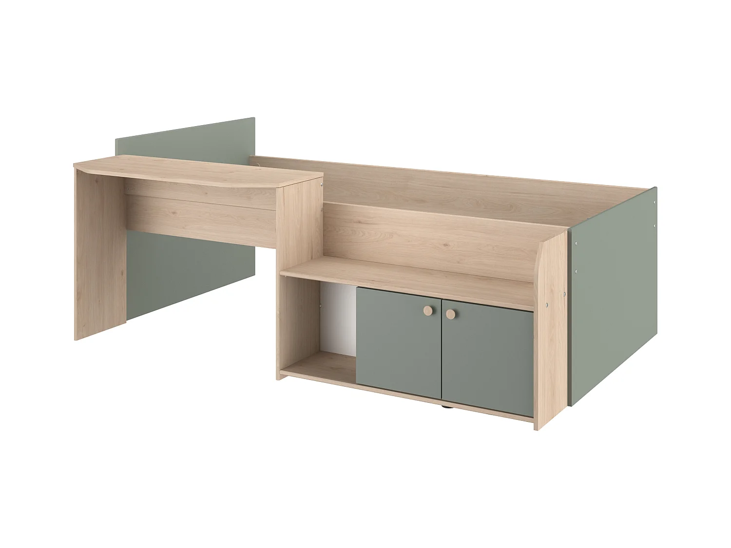 Letto combinato 90 x 190/200 cm Naturale e Verde + Rete a doghe + Materasso - MIVONA