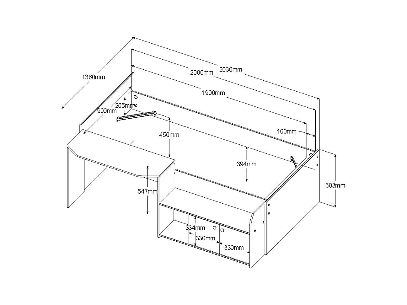 Lit combiné 90 x 190/200 cm - Coloris : Naturel et vert + Sommier + Matelas - MIVONA