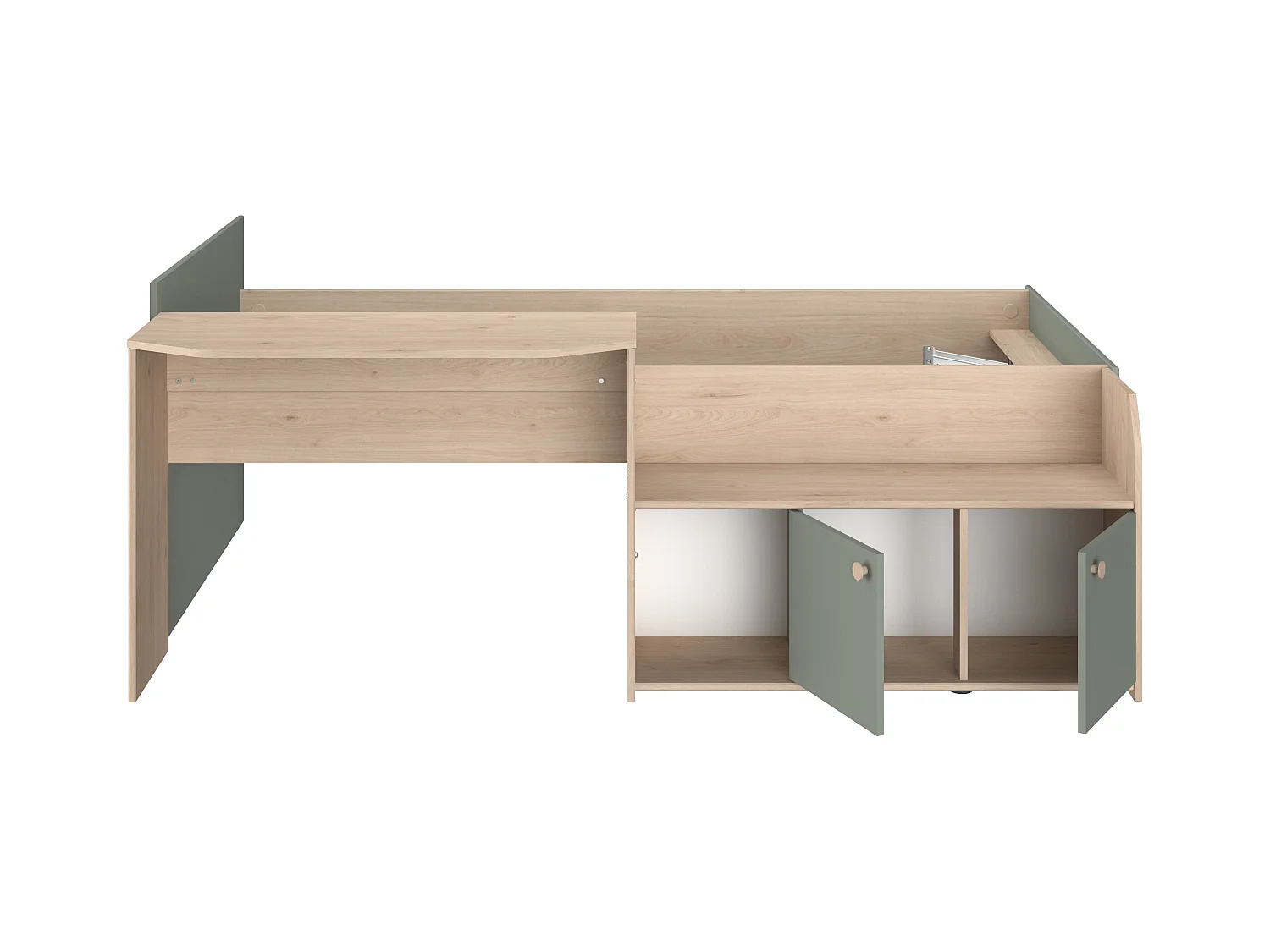 Lit combiné 90 x 190/200 cm - Coloris : Naturel et vert + Sommier + Matelas - MIVONA